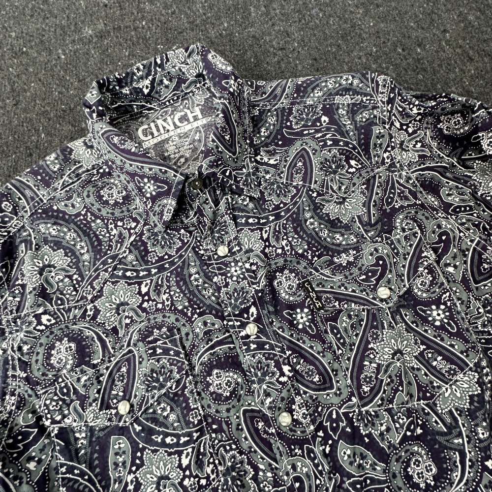 Cinch Western Shirt Mens Small Purple Paisley Modern Fit Pearl Snap Button Rodeo